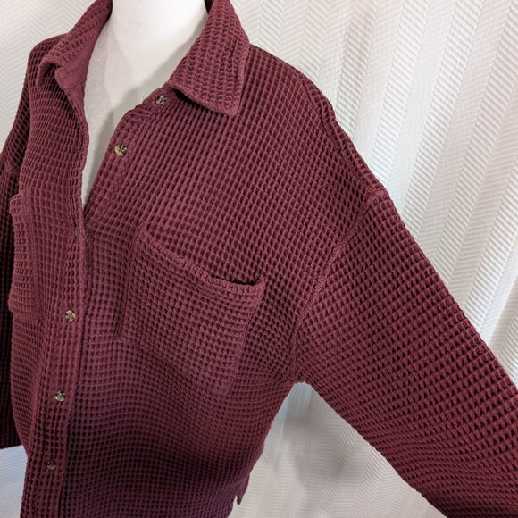 PAPER LABEL Oversized Waffle Button Down Shirt Burgundy Cotton Size Large - Picture 4 of 13